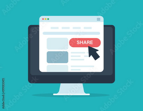Social Media Share Button Click Concept on Web Interface Computer Screen Vector