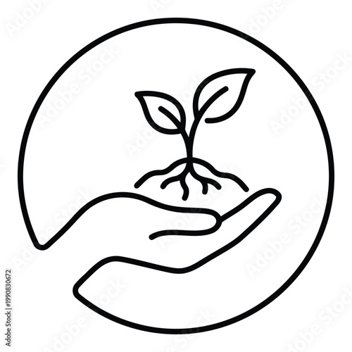 Hand Holding Small Green Sprouting Plant.