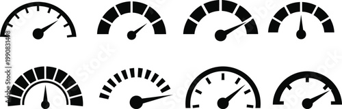 Gauge icons set speedometer and level indicators in silhouette style