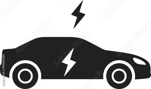 Electric car silhouette with lightning bolts a symbol of sustainable energy