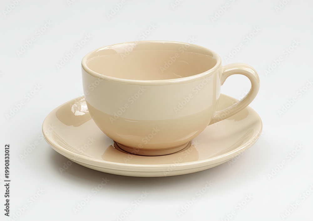 Fototapeta premium Light beige ceramic cup and saucer set isolated on a white background