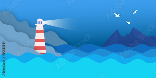 Drawing of a lighthouse on the horizon.