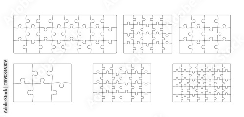set of Empty jigsaw puzzle grid template, pieces. puzzle elements. Flat vector illustration on isolated