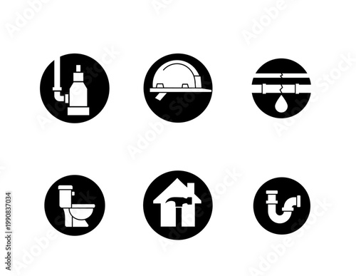 Plumbing and home repair filled icon set — 6 maintenance service symbols