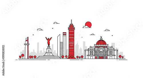 Mexico City Skyline Outline - Iconic Landmarks and Modern Architecture