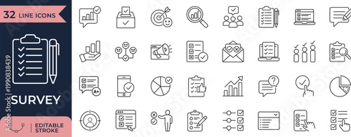 Survey, Feedback, and Questionnaire Editable Stroke Line Icons