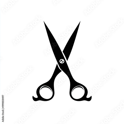 Open black scissors crossed on a white background