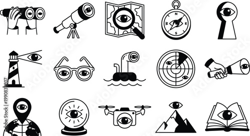 Set of surveillance and observation icons