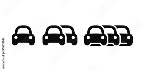 Illustration of cars in a line depicting traffic jam or queue black and white car icon motor vehicle web icon app icon compact car automobile transport illustration silhouette