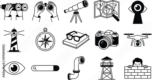 Set of observation and surveillance icons