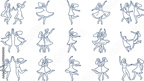 Set of dancing women in various poses