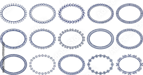 Set of 15 handdrawn oval frames