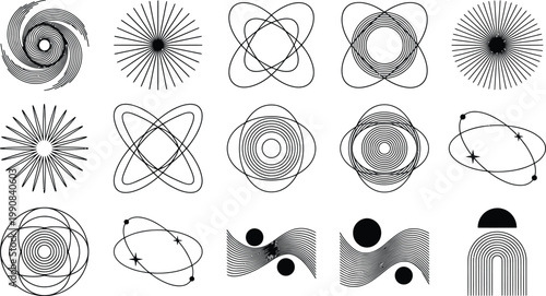 Set of abstract geometric shapes and linear elements