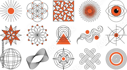 Set of abstract geometric symbols and sacred geometry icons
