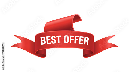 A vibrant red ribbon banner displays the words BEST OFFER as a graphic element on a plain black background for promotions