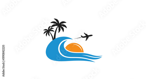 Tropical travel logo with palm trees.
