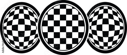 Set of round frames with a black-and-white checkerboard pattern.