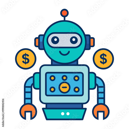 Artificial Intelligence robot mascot for automated trading and financial bot services.