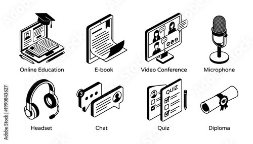 Online education and learning tools icons.