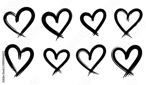 Hand drawn brush stroke hearts vector set expressive love symbols minimal artistic collection isolated on white