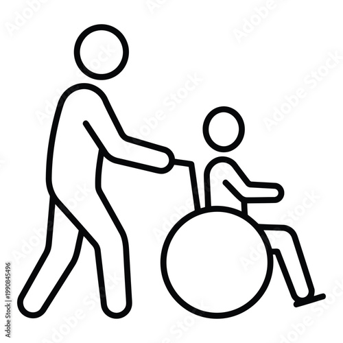 Adult helping child in wheelchair.