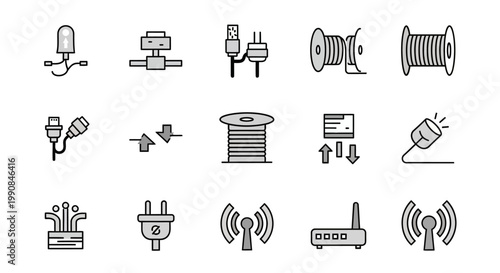 Collection of various electrical and technology icons.