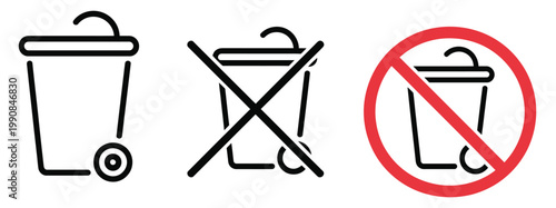No trash waste bin icon vector, forbidden waste disposal sign