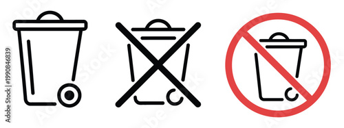 No trash waste bin icon vector, forbidden waste disposal sign