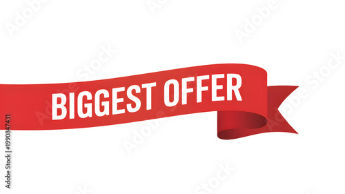 A vibrant red ribbon banner displays the important message Biggest Offer on a black background