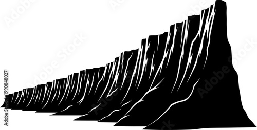 Jagged mountain cliff silhouette with steep vertical rock face