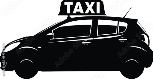 Black silhouette of a taxi cab with illuminated 'taxi' sign