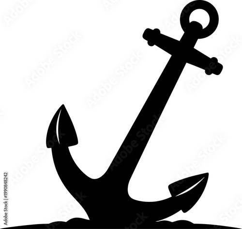 Nautical anchor resting on sea floor silhouette