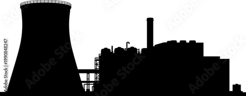 Nuclear power plant silhouette with cooling tower