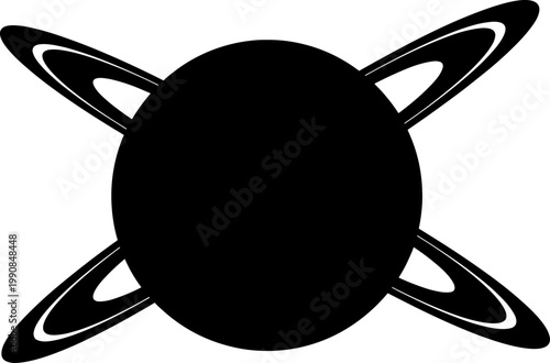 Stylized planet silhouette with multiple rings in space