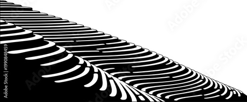 Terraced tea plantation silhouette on a sloping hillside