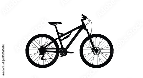 Silhouette of a full suspension mountain bike against a white background