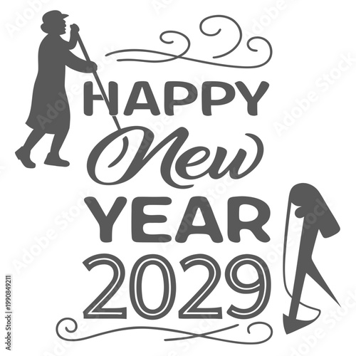 Happy new year 2029 celebration with silhouettes