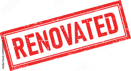 Red Distressed Renovated Text Rubber Stamp Impression on Isolated Transparent Background