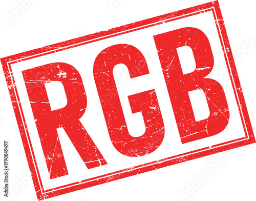 Distressed Red Ink Rubber Stamp of the Letters RGB with Square Border