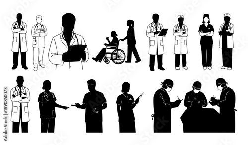 Medical staff silhouette vector set healthcare worker illustration