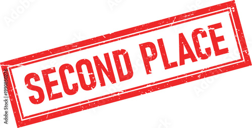Red Distressed Rectangular Rubber Stamp with Second Place Text on White