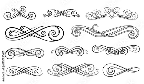 Decorative swirl vector set ornamental curls flourishes elegant design