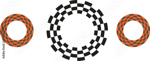 Checkered Circular Patterns in Black and Orange Isolated on White Background
