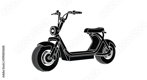 Black and white silhouette of a modern electric scooter with large tires
