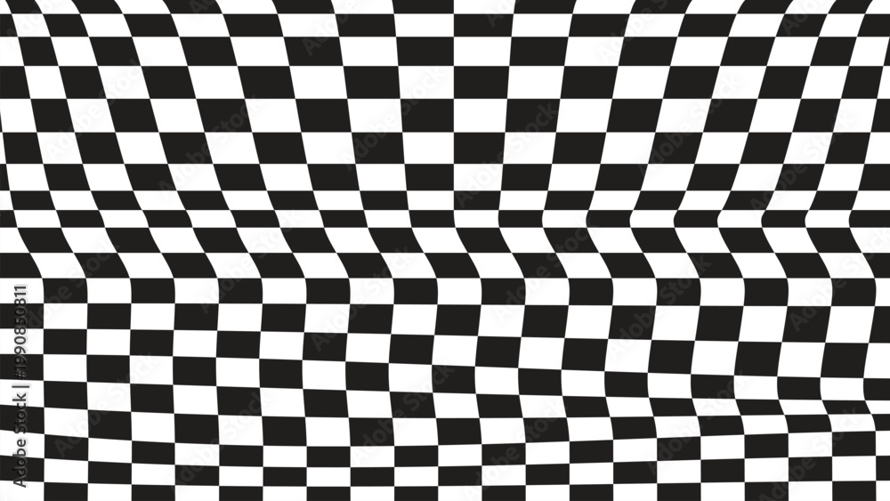 Obraz premium Black and white checkered pattern with wavy distortion effect
