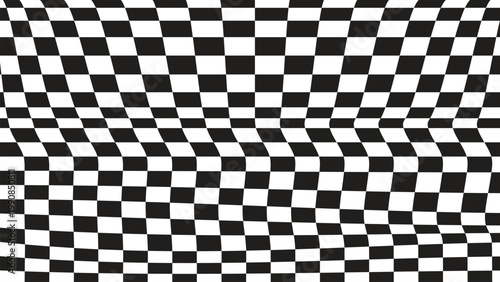 Black and white checkered pattern with wavy distortion effect