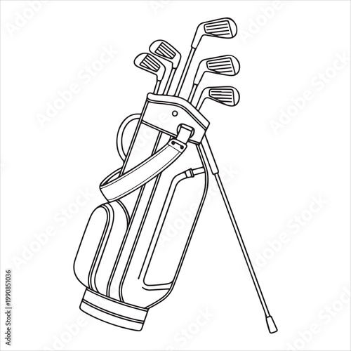 A golf bag with clubs