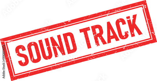 Sound Track Text Red Distressed Rubber Stamp Impression with Rectangle Frame Isolated on White