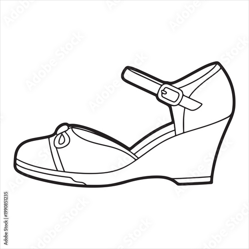 A line drawing of a single wedge sandals