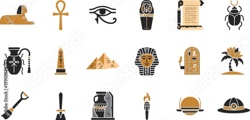 Iconic symbols and artifacts representing ancient egyptian culture and modern references Vector